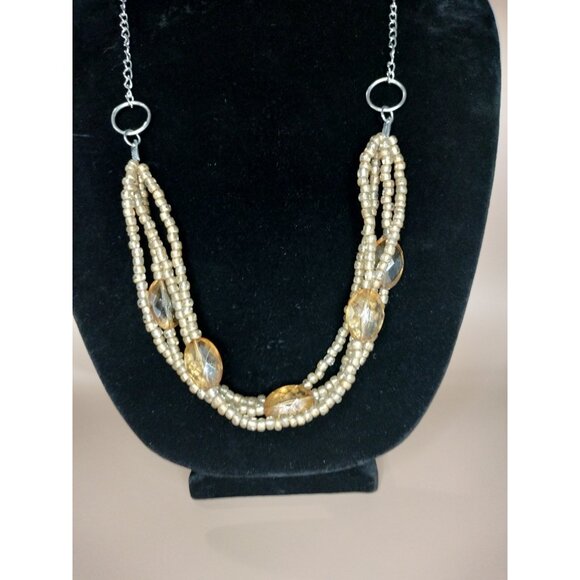 Cato Long Multi Strand Necklace Beaded Layered Chain Statement Jewelry Cream Tan - Picture 12 of 14